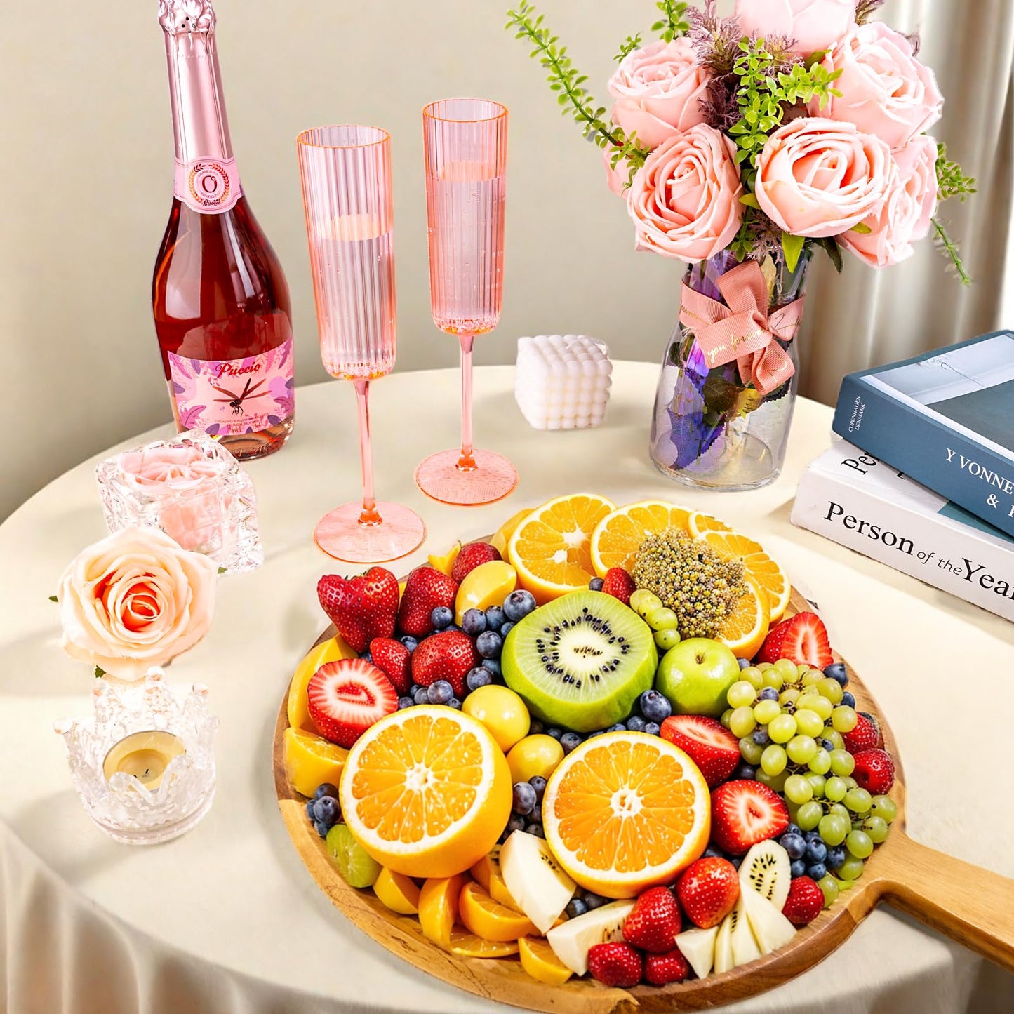 Joyido 36 Pack Pink Plastic Champagne Flutes - 6oz Ribbed Disposable Champagne Glasses - Clear Pink Vintage Mimosa Glasses with Long Stem Elegant & Lightweight for Wedding Party