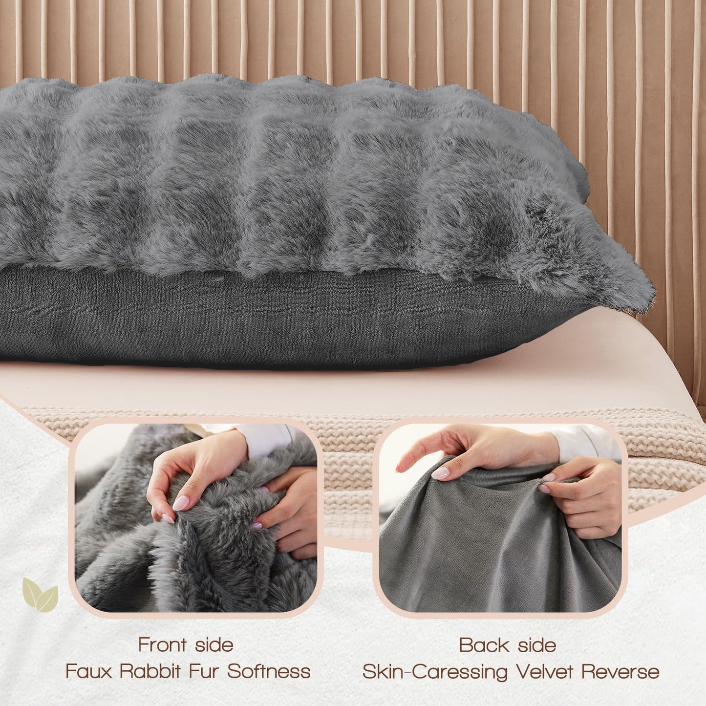 YZ HOME Faux Fur Fluffy Body Pillow for Adults - Firm Body Pillow Insert with Shredded Blue Memory Foam, Adjustable Height, Soft Support for Side Sleepers, Pregnant Women, Washable, 20x54 Inch (Grey)
