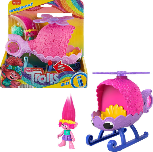 Fisher-Price Imaginext DreamWorks Trolls Toys Poppy's Copter, Helicopter & Figure Playset for Pretend Play Kids Ages 3+ Years