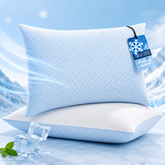 Blue Ridge Home Fashions Cooling Pillows Queen Size Set of 2, Dual-Sided Cooling & Breathable Cotton Design, Down Alternative Pillows for Hot Sleepers, Soft Support for Side, Back & Stomach Sleeping