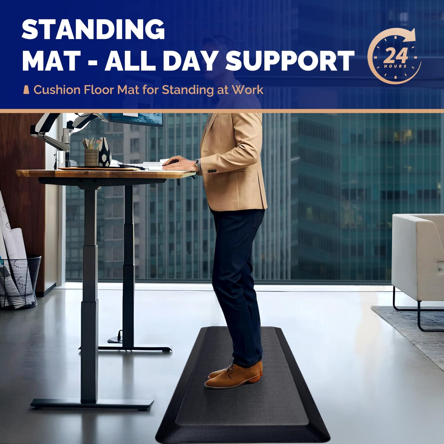 FEATOL Anti Fatigue Mat for Standing, 9/10 Extra Thick Ergonomic Standing Desk Mat, Comfort & Durable Memory Foam Standing Mat at Home,Office All Day (20" x 32", Black, 2PC)