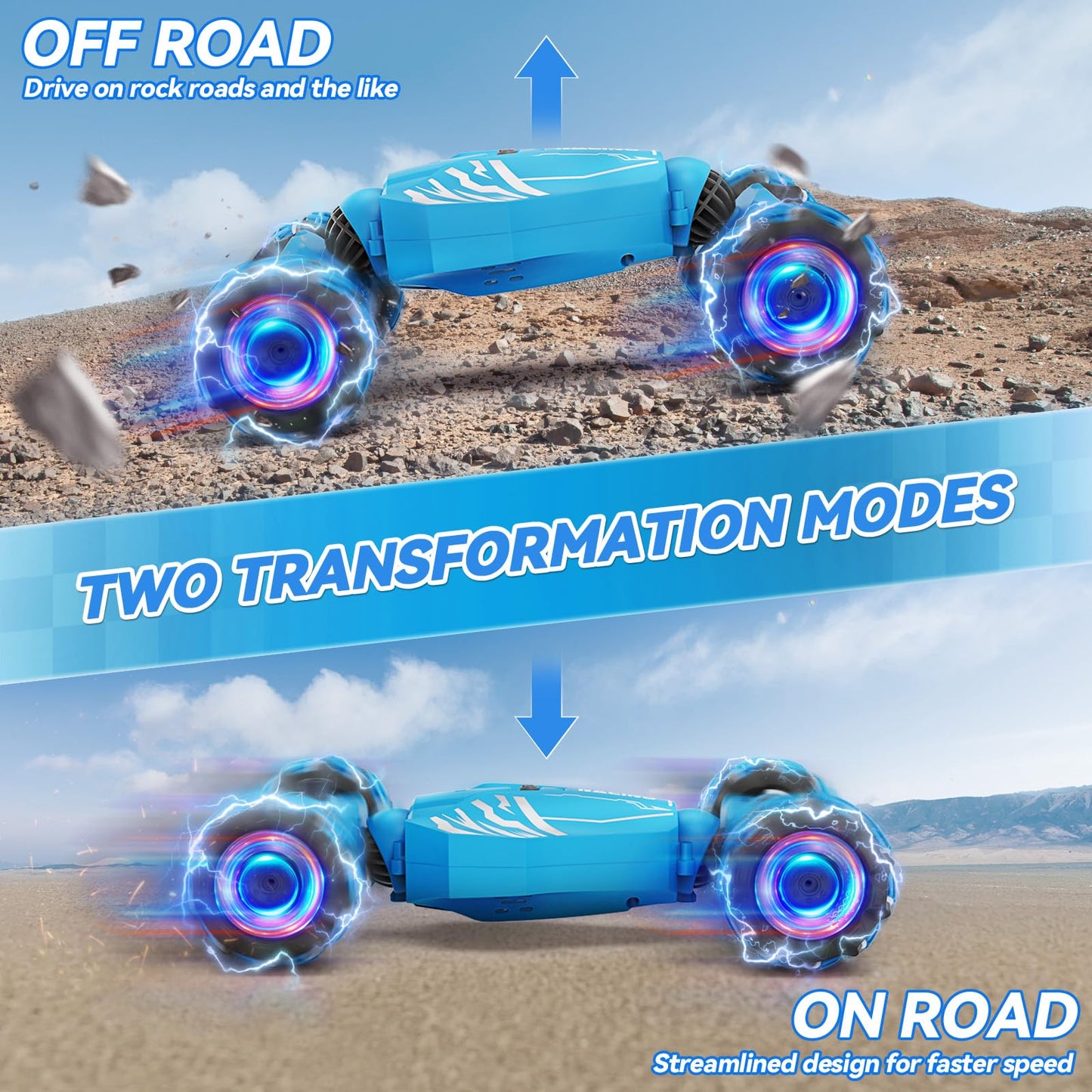 Dysaim Gesture Sensing RC Stunt Car, Cool Birthday Gifts for Boys Ages 6-12 Toys, 4WD Remote Control Car 360° Rotate Transform Drift RC Cars with Lights Music Sprayer, 2.4Ghz Hand Controlled