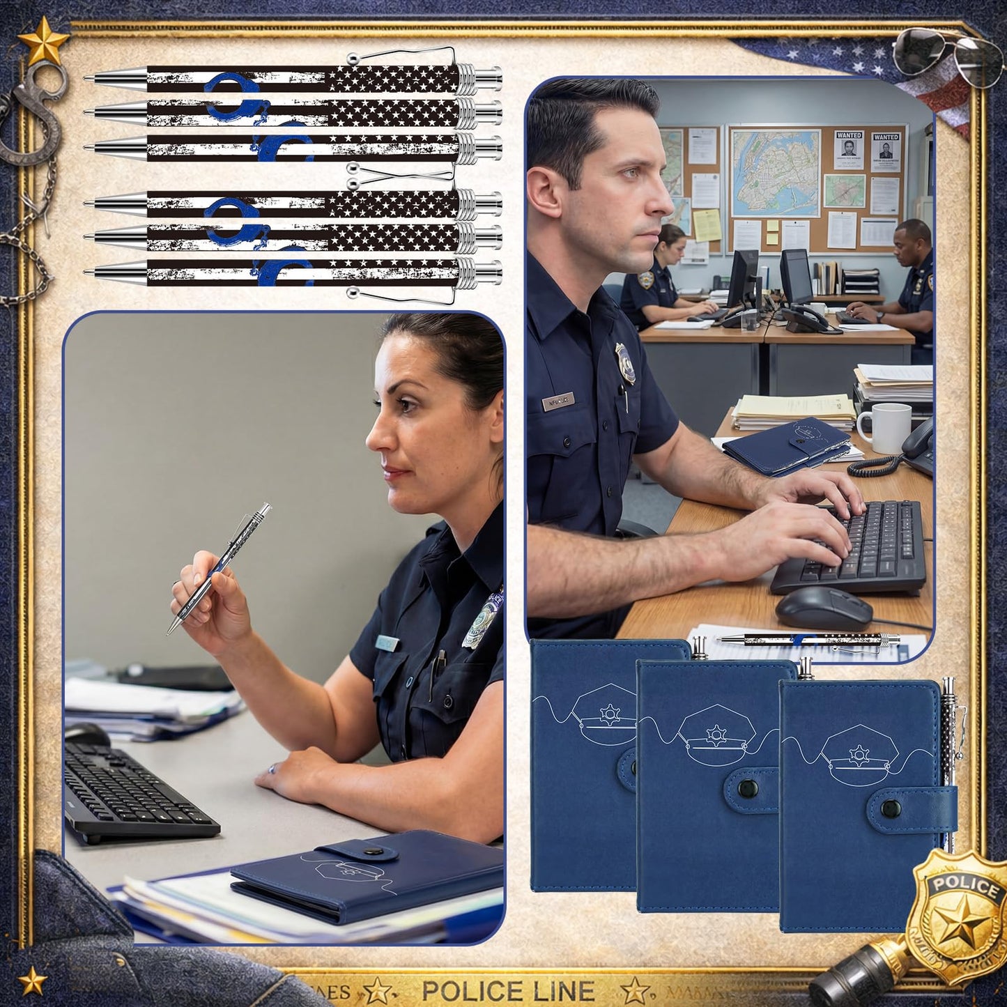 Ctosree 20 Sets Christmas Police Gifts Pocket Leather Notebooks with Handcuff Pens for Law Enforcement Police Officer Appreciation Gifts Stocking Stuffers