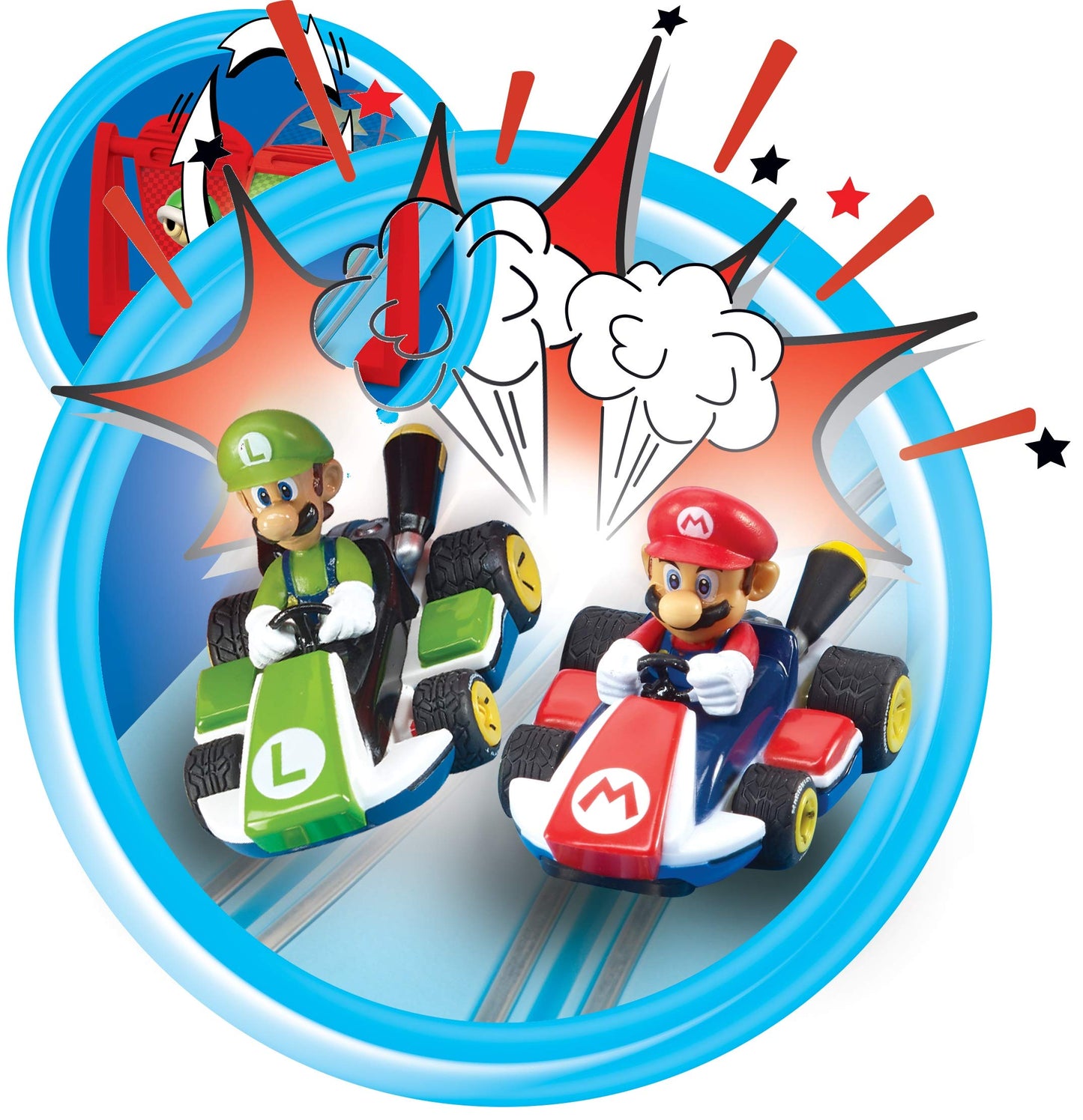 Carrera First Nintendo Mario Kart Slot Car Race Track - Includes 2 Cars: Mario and Luigi - Battery-Powered Beginner Toy Racing Set for Kids Ages 3 Years and Up