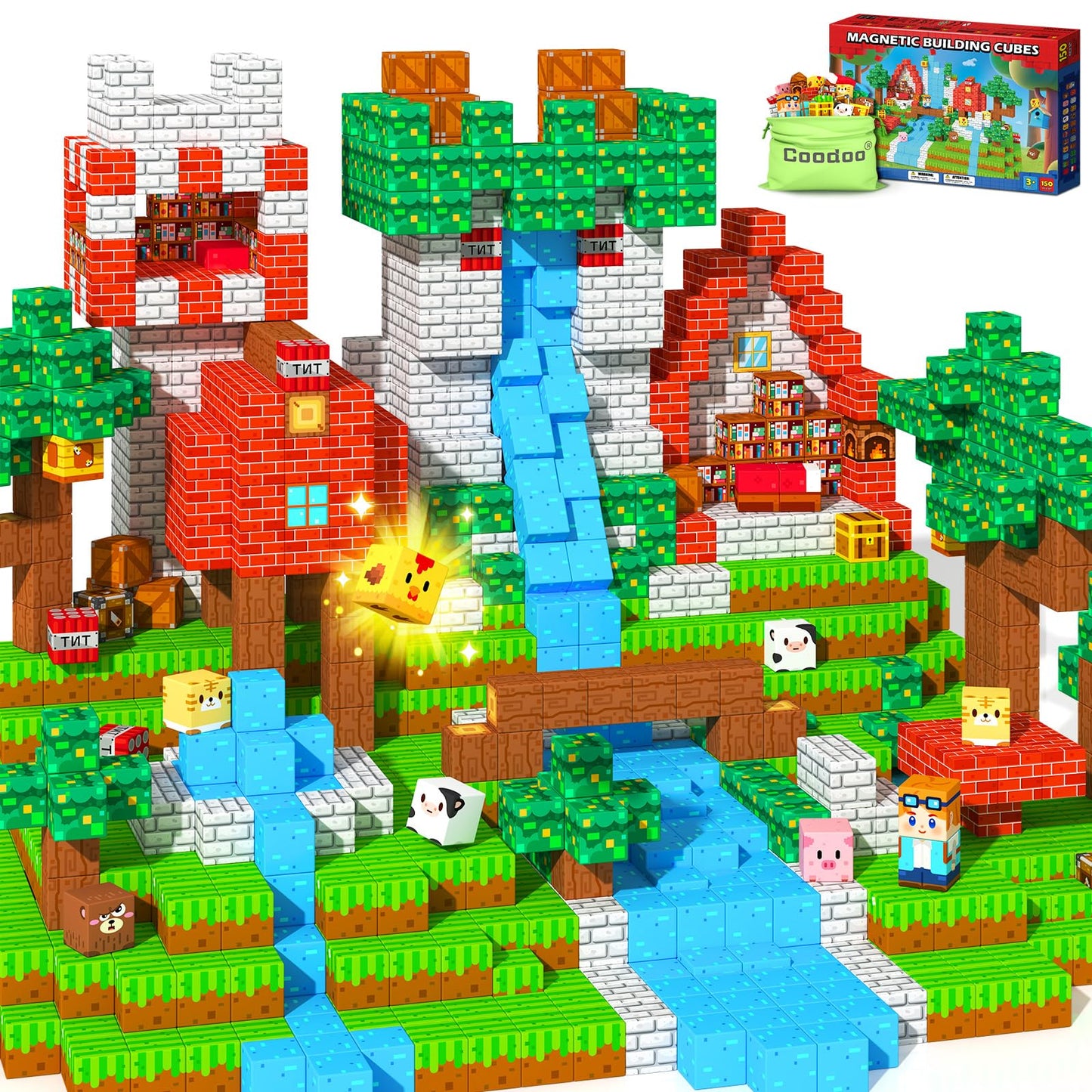 150 PCS Magnetic Blocks Toddler Toys, Magnetic Tiles Building Toys Blocks Forest Set for Kids Aged 3+, STEM Sensory Outdoor Toys Birthday Gifts Classroom Must Haves for Toddler Boys Girls 3 4 5 6 7 8