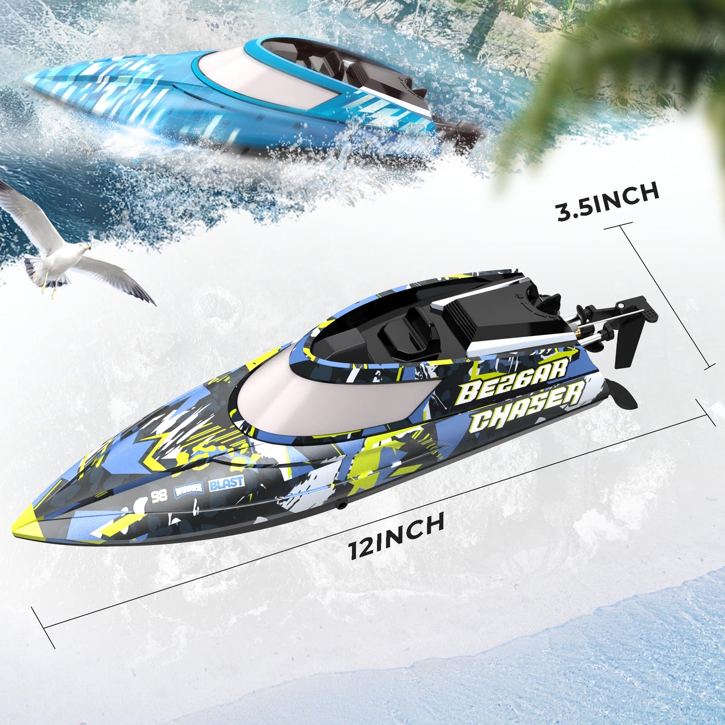 BEZGAR RC Boat, 2 Packs 12 inch Fast Speed RC Boat 30 KPH with A Portable Suitcase for Lakes & Pools & Salt Water, Summer Toys for Adults and Ideal Gifts for Kids Boys Age 6 7 8-12 Years Old - TX2P1