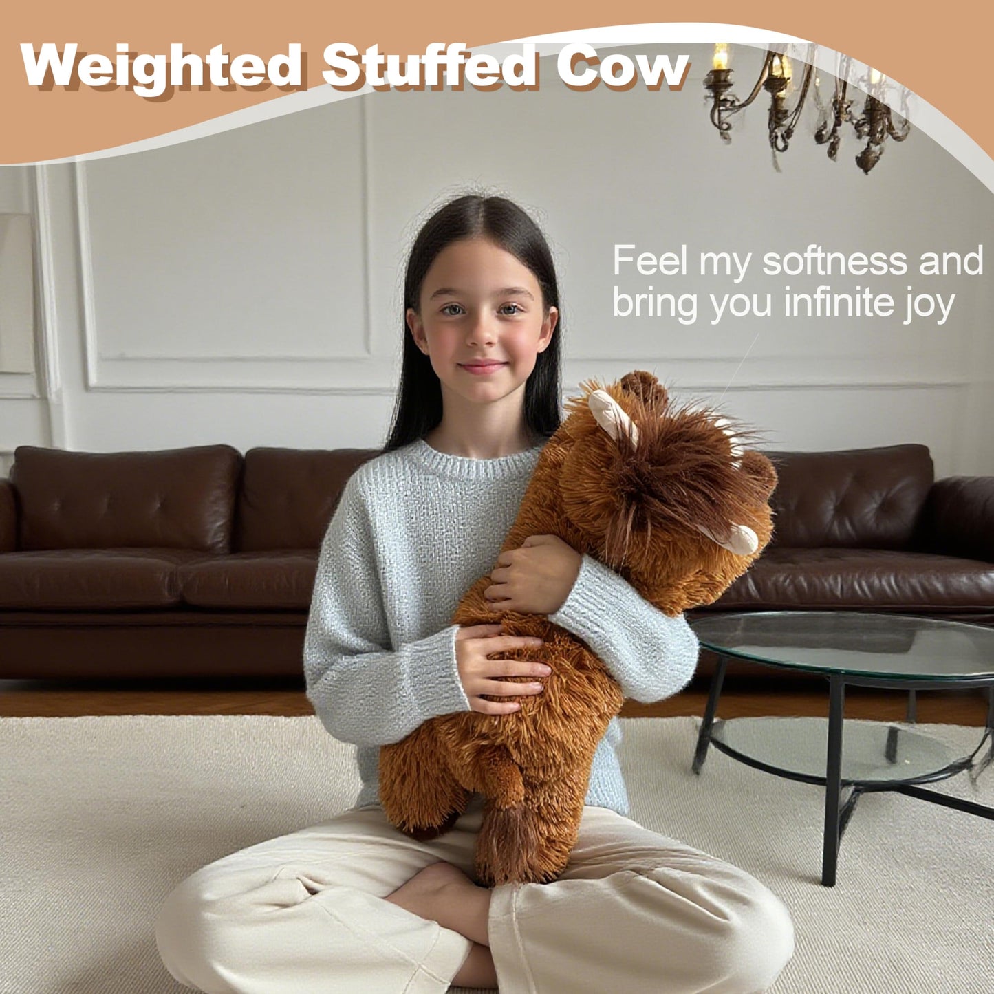 4 lbs Weighted Stuffed Animals, Cute Highland Cow Stuffed Animals-Weighted Cow Plush Toy Gifts for Kids,Adults,Boys and Girls (21inch)