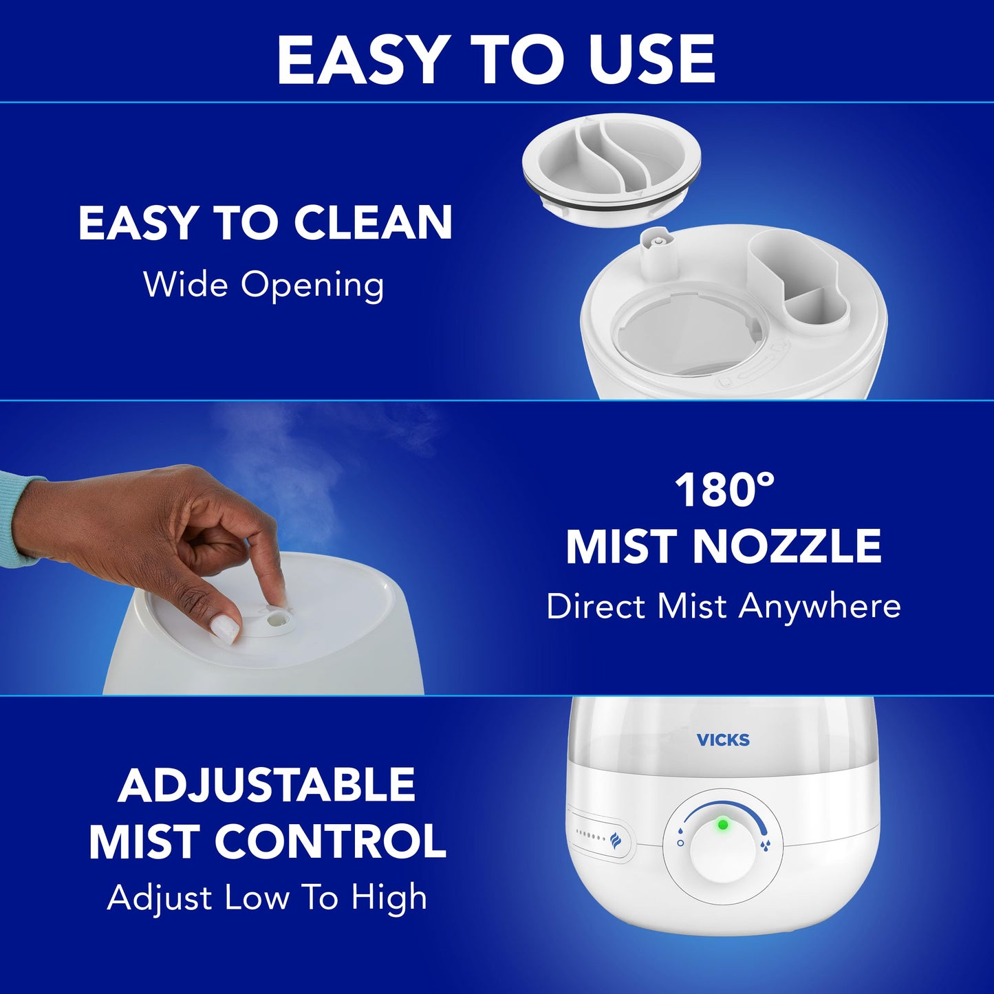 Vicks Mini Filter Free Cool Mist Humidifier, Small Room – Variable Mist Control – Works with Vicks VapoPads