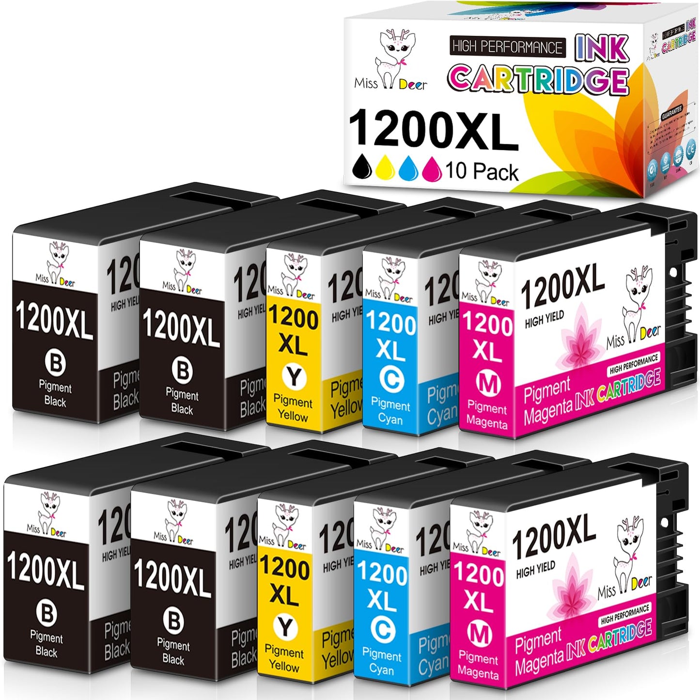Miss Deer Maxify 1200 Ink Cartridges, Compatible for Canon 1200XL PGI 1200 XL, High Yield Work with Maxify MB2720 MB2120 MB2020 MB2050 MB2320 MB2350 MB 2720 2120 Printer 10 Pack (4BK, 2C, 2M, 2Y)