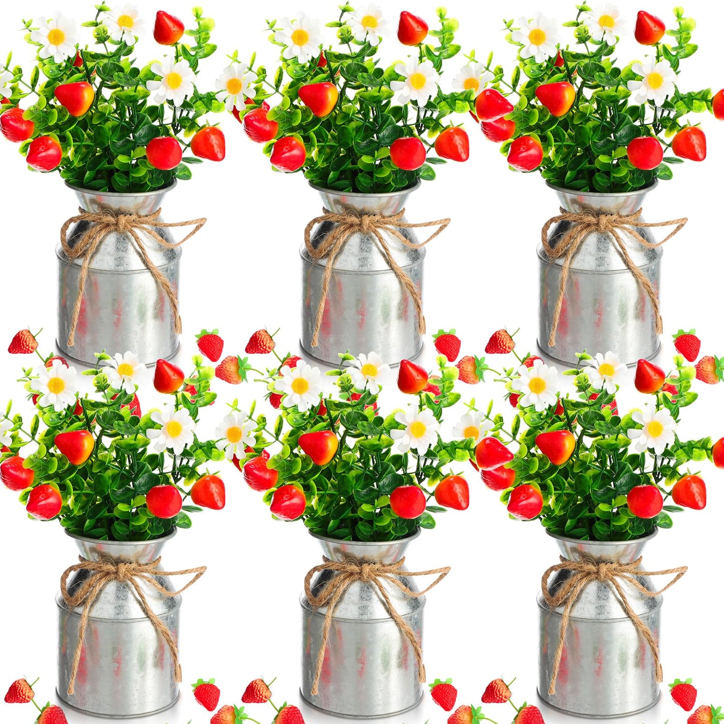 6 Sets Summer Strawberry Centerpieces for Tables Artificial Strawberry Daisy Plants with Vase and Fake Strawberries Berry Farmhouse Sweet Baby Shower Decor for Home Party Wedding Kitchen