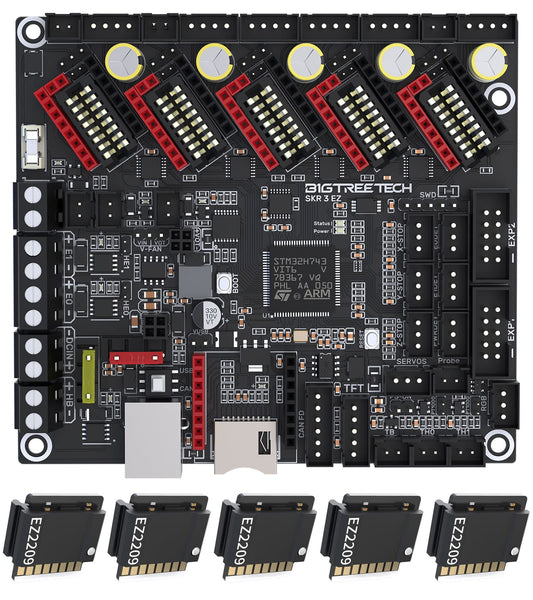 BIGTREETECH SKR 3 EZ Control Board 32bit New Upgrade Silent Board Support EZ2209/ EZ5160/ EZ2130 Stepper Driver Compatible TFT Series Touch Screen, DIY for Most FDM 3D Printer (with 5PCS EZ2209)