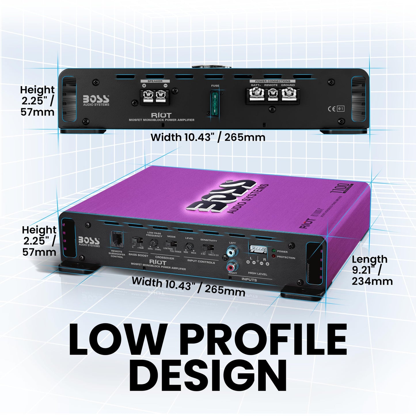 Boss Audio Systems R1100M-P Monoblock Car Amplifier - 1100 High Output, 2-8 Ohm Stable, Low/High Level Inputs, Low Pass Crossover, MOSFET Power Supply