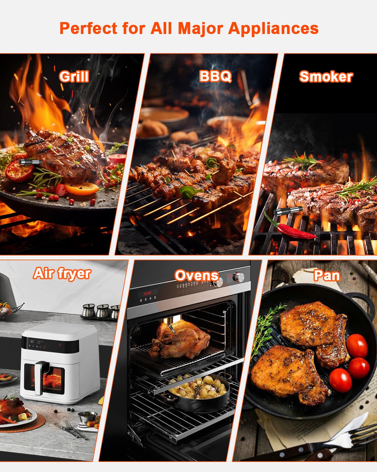 TEMMIO Wireless Meat Thermometer, Instant Read Grill Food Thermometer Digital, 5.2 Bluetooth 800ft App Alerts, 0.19In Dual Sensor Probe, ±0.5℉ Accuracy for BBQ, Oven, Smoker