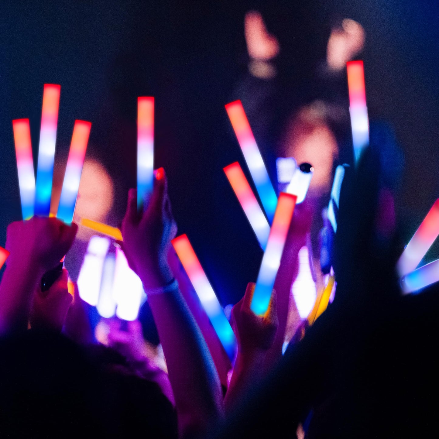 JOYIN 24Pcs July 4th Foam Glow Sticks, Red White Blue Patriotic LED Sticks with 3 Modes Flashing for Kid Adult, Glow in The Dark Party Favor Supplies for Independence Day Parade, Concert, Carnival