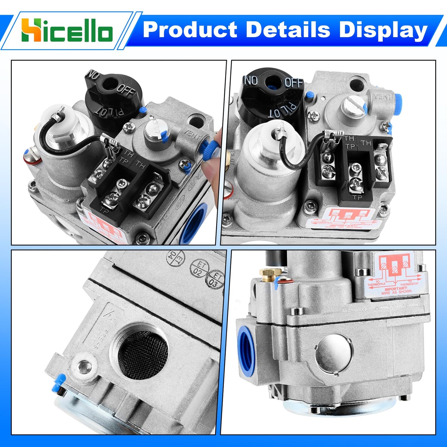 Hicello Gas Fryer Repair Parts - 700 Series Millivolt Gas Valve Parts Replacement for Robertshaw 700-506 Thermostat, Combination Furnace Gas Valve