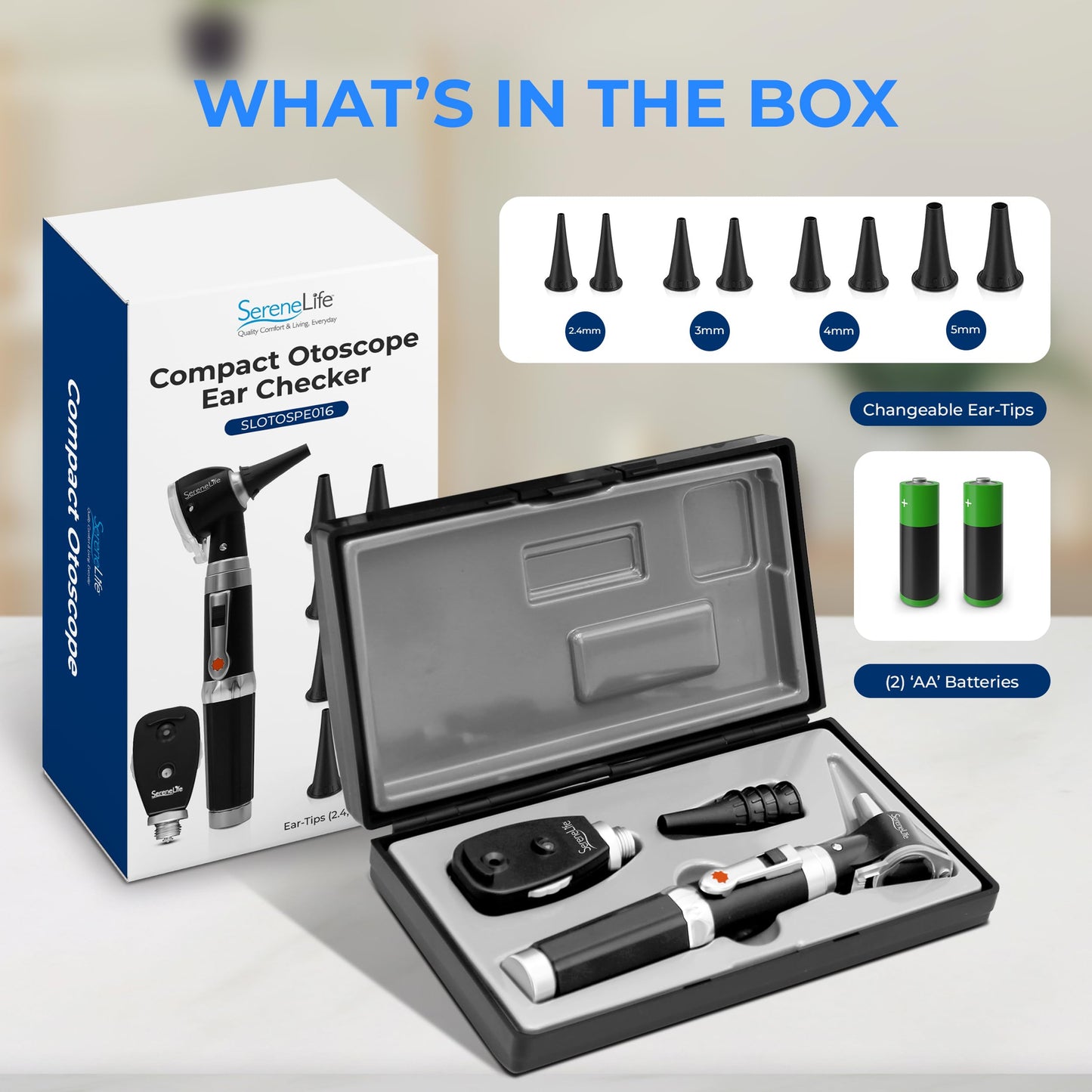 SereneLife 2-in-1 Ophthalmoscope & Otoscope Set | Perfect for Inspecting Ears, Mouth & Nose | Multi-Aperture Diaphragm Wheel & Battery Powered | Includes 4 Reusable Washable Tips | for Family & Pets