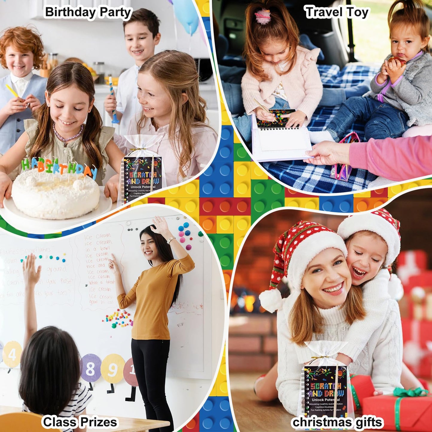 Pasimy 48 Set Scratch Paper Art Party Favors for Kid Building Block Scratch Paper Craft Notebook Bulk Craft for Girl Boy Classroom Prizes Goodie Bag Stuffer Christmas Birthday Party Favor Gift