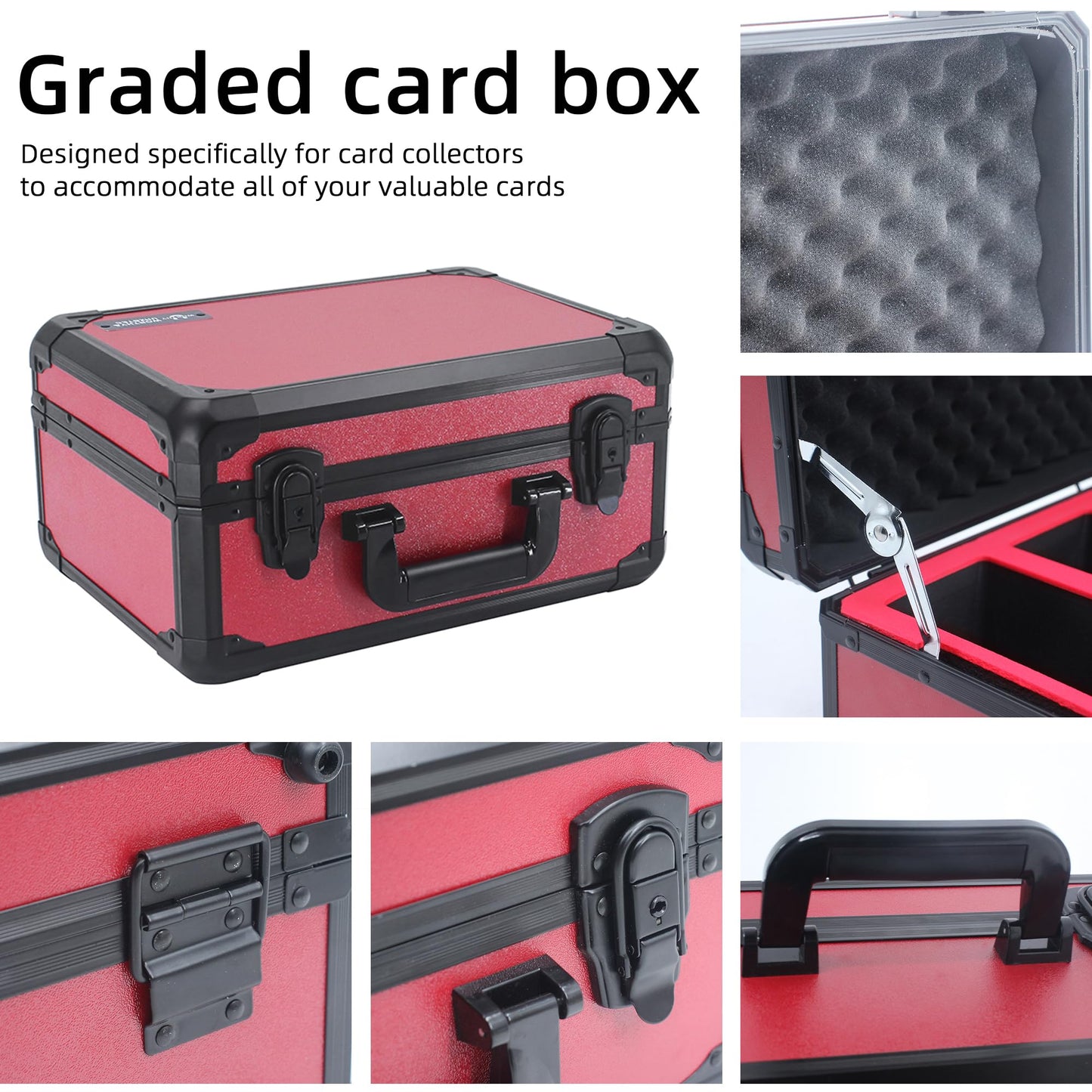 UHZBTEC Graded Card Storage Box; Durable Sports, PSA Card Storage Case- Trading Card Storage Box - PSA Slab Case For Top Loaders (RED, 14.17x11.2x7 inches)