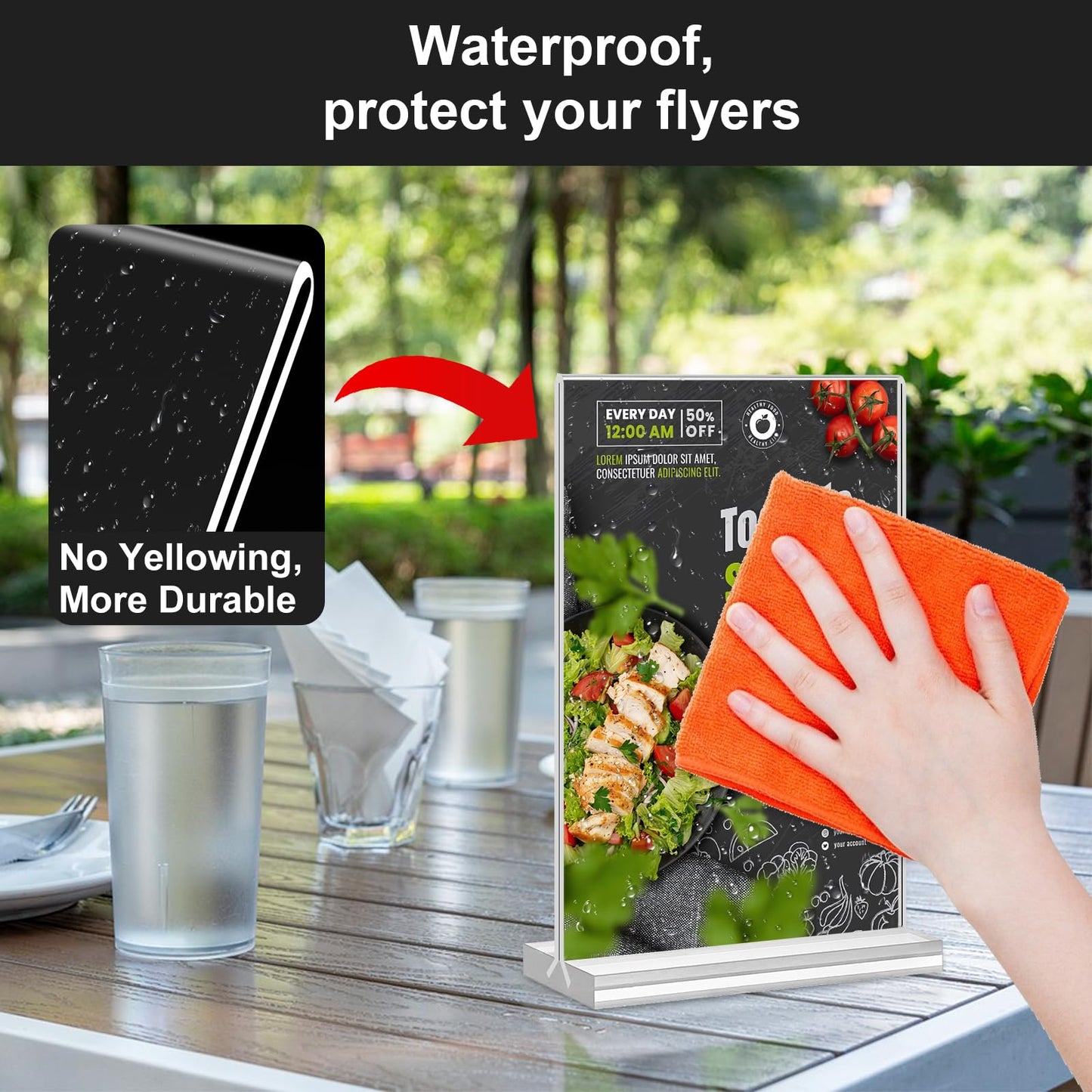 dulvus Acrylic Sign Holder 4x6 Inches 24 Pack, Double Sided Clear Display Stand Table Top Sign Paper Holder, Vertical Menu Flyer Holder, Plastic Sign Frame for Stores, Restaurants, Hotels, Office
