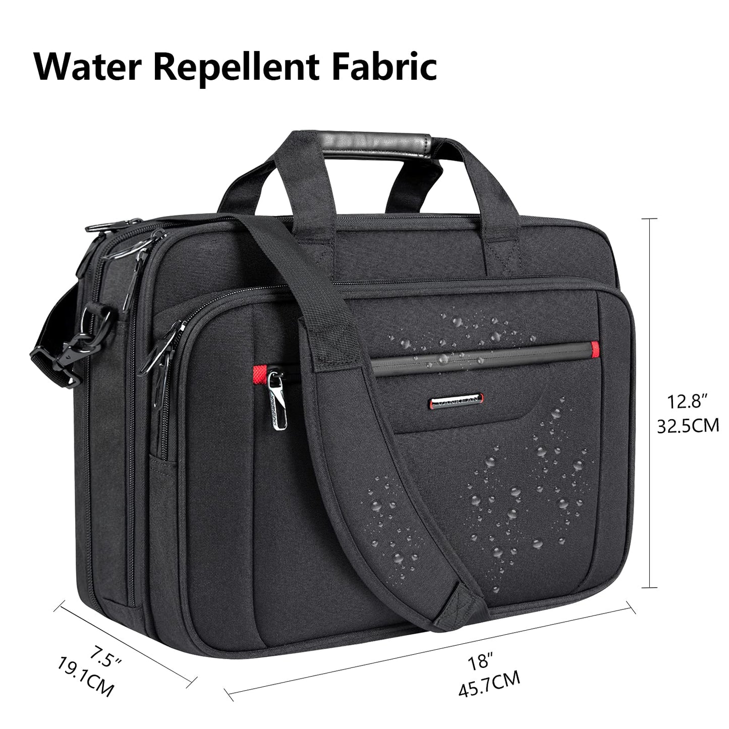VANKEAN Laptop Briefcase Premium Laptop Case Fits Up to 17.3 Inch Business Shoulder Bag Laptop Expandable Water-Repellent Messenger Bag for Men/Women Computer Bag for Travel/Business/Black