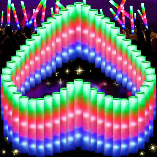 66 PCS Foam Glow Sticks, Glow In The Dark Party Supplies, Foam Light up Sticks with 3 Modes Colorful Flashing, Glow Party Supplies, Foam Glow Sticks Bulk for Wedding, Party, Concert, Raves, Birthday