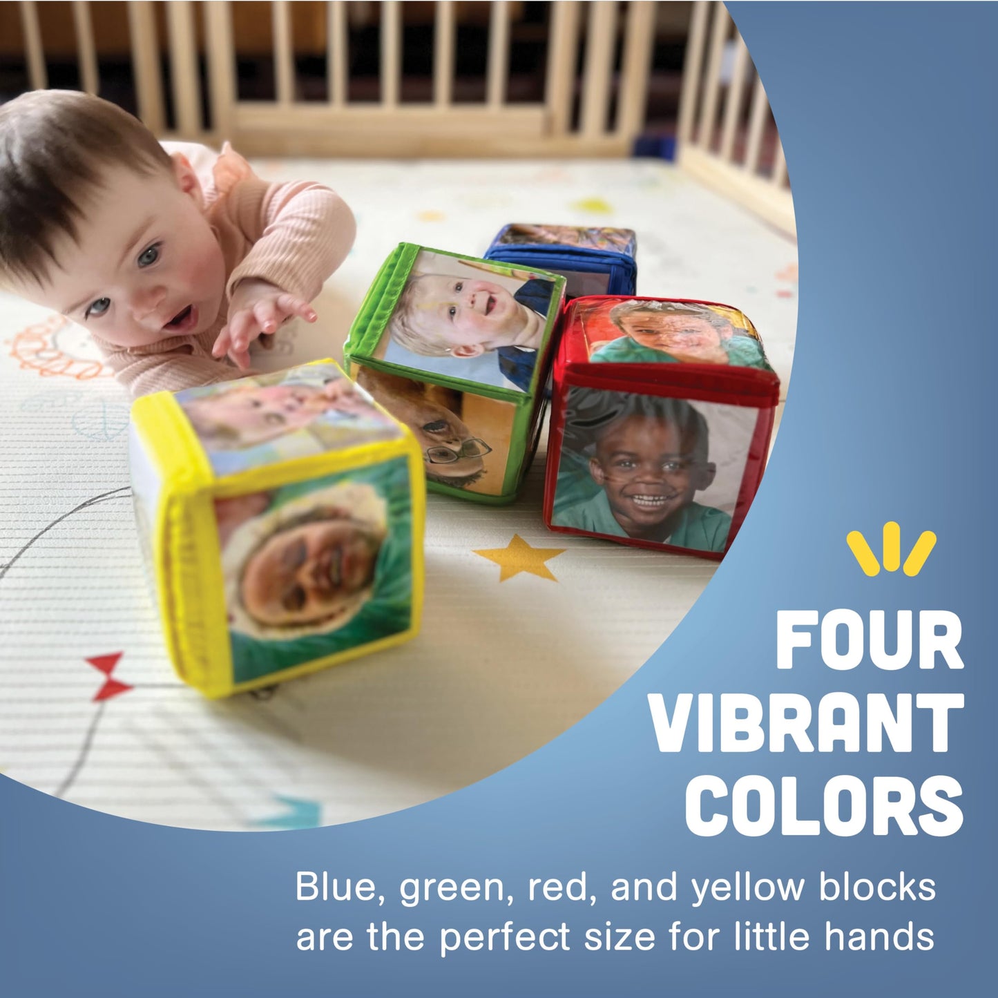 CP Toys Photo Pocket Foam Stacking Blocks - Set of 4 Colorful Blocks with 24 Vinyl Photo Pockets to Personalize - Ages 12 Months+