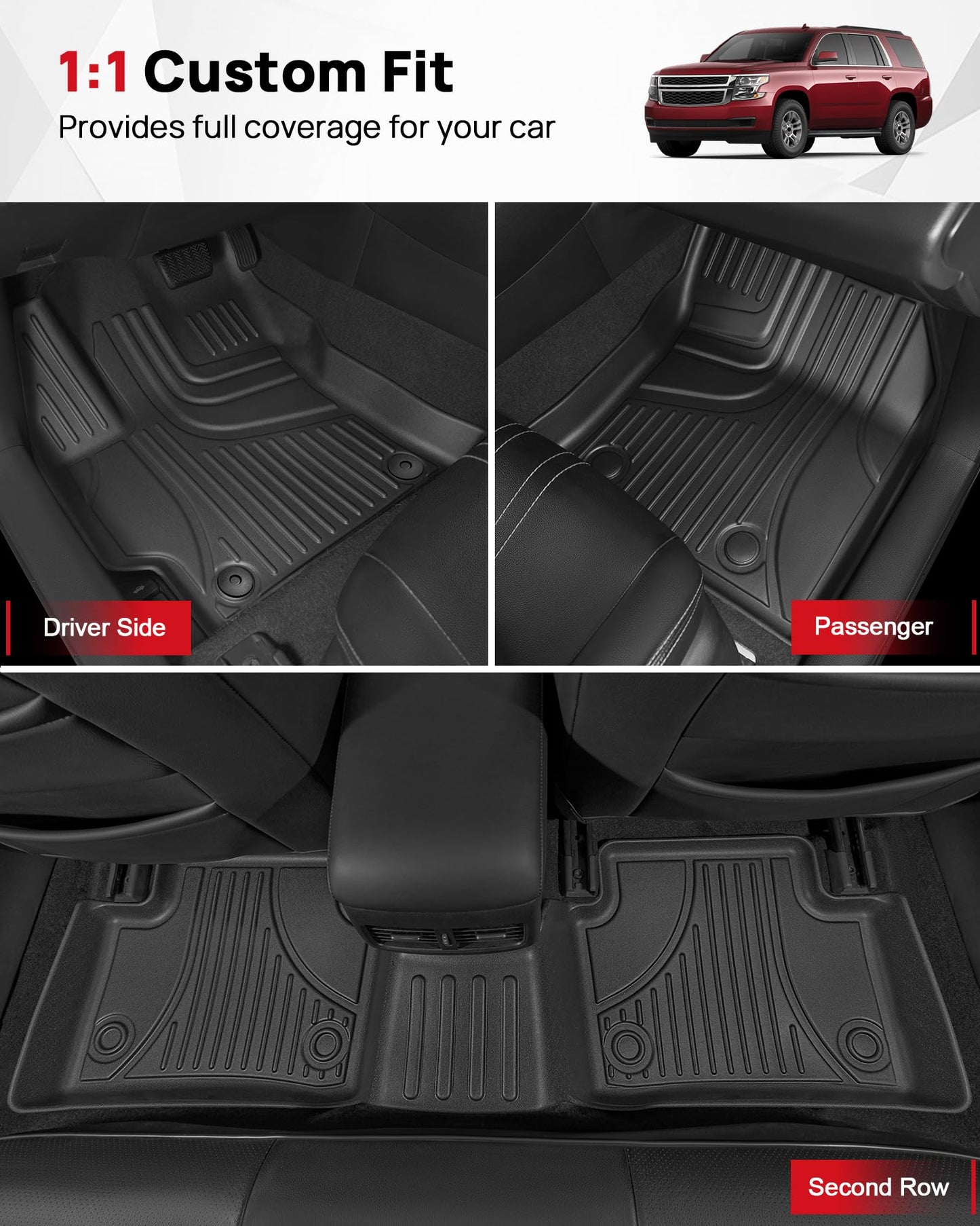 Compatible with 2015-2020 Chevy Tahoe/GMC Yukon Floor Mats - Custom Fit TPE Anti-Slip Floor Liners - All Weather Floor Mats for Chevrolet Tahoe/GMC Yukon 2015-2020 Car Accessories