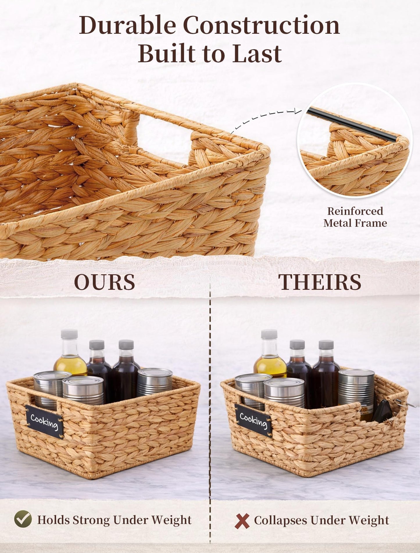 Panovox Pantry Organizers and Storage, Water Hyacinth Storage Baskets for Shelves, Natural Baskets for Organizing, Pantry Baskets with Chalkboard Labels and Marker