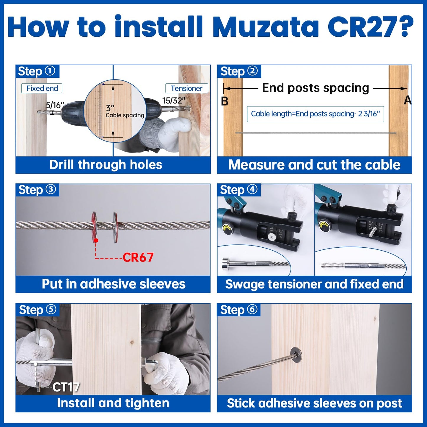 [Patent] Muzata 40 Pack 3/16" Invisible Cable Railing Kit Hardware Invisible Receiver Swage Stud End for 2"x2" 4"x4" Wood Metal Post T316 Stainless Steel Deck Cable Railing System 20 Pair CR27