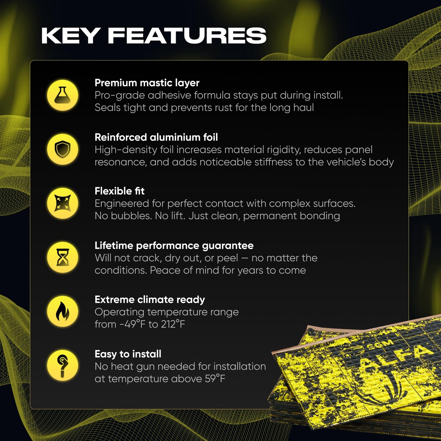 SGM Gold Exclusive Car Sound Deadening Mat 80 mil (2mm) 36 sqft (3.4 sqm), Automotive Sound Deadener, Self Adhesive Butyl Car Sound Deadening Material, Audio Noise Insulation and Dampening Sheets