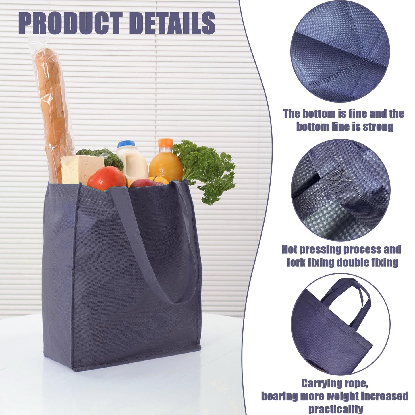 Retainbre 50Pcs Reusable Non Woven Shopping Bags Large Foldable Totes Bag with Handles Grocery Handbag Bulk for Boutiques