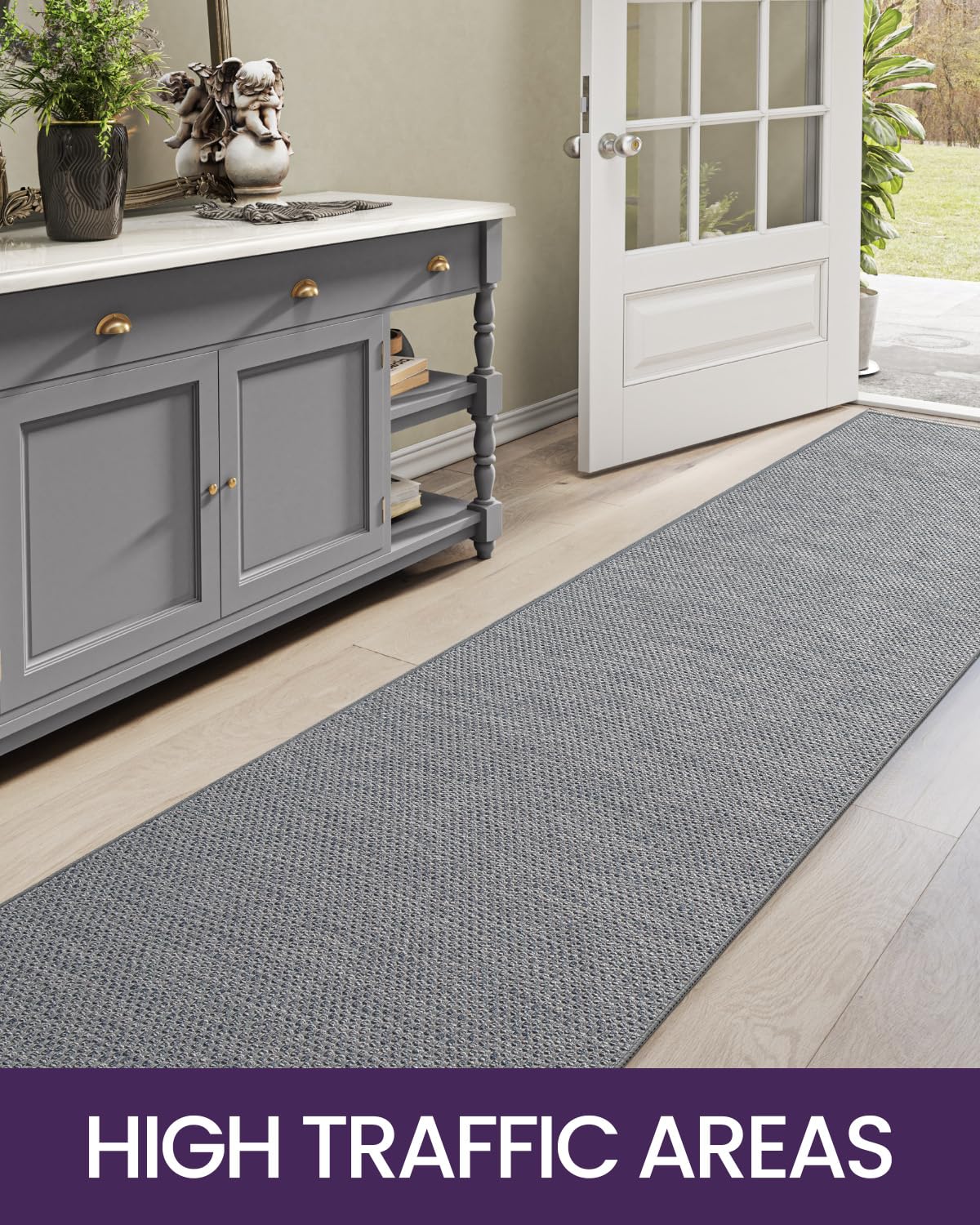DEXI Hallway Runner Rug 2'4''x8', Non Slip Rubber Backed Runners Carpet, Ultra Thin Entryway Rugs Indoor for Kitchen Hallway Entrance Bedroom, Grey