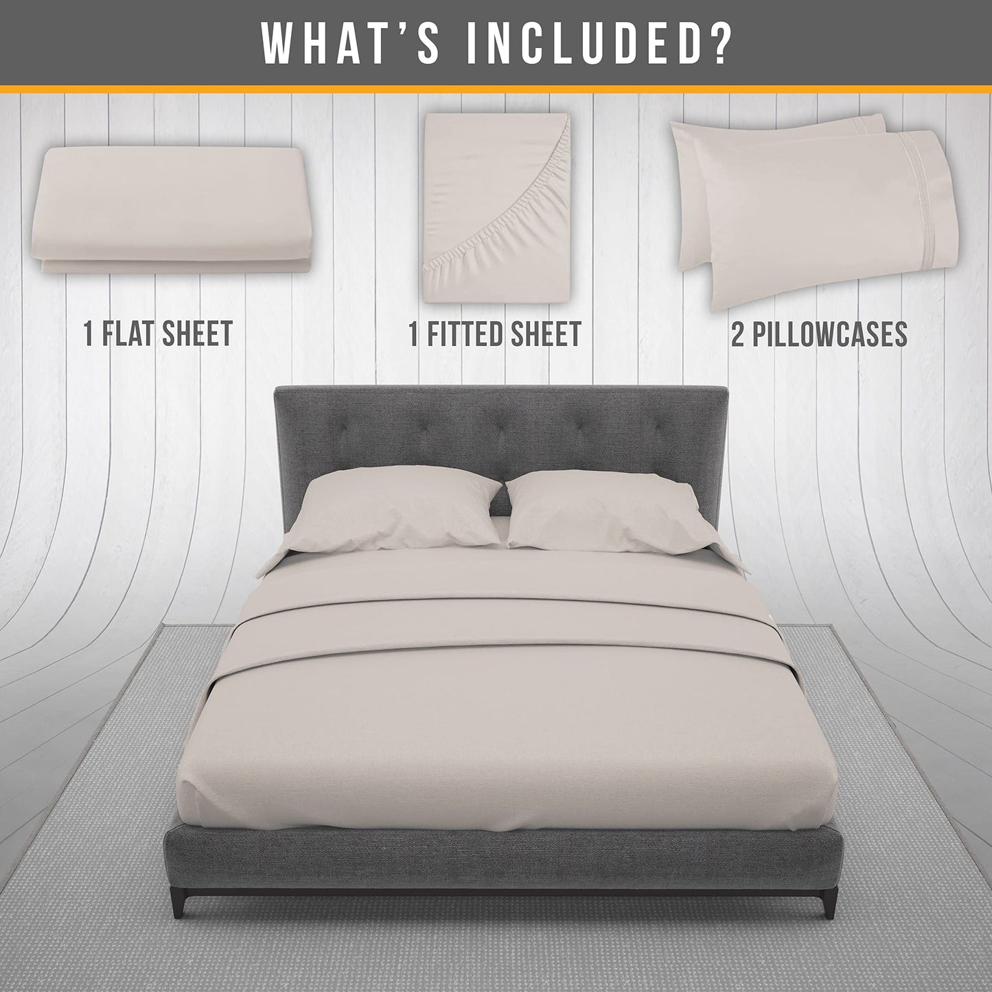 Abeero Home King Size Sheets Set Cooling - Luxury Hotel Sheets - Soft Bed Sheet with Elastic Corner Straps - Deep Pockets Microfiber Bedsheet - Bedding Sheet & Pillowcases - 4 Piece (King, Beige)