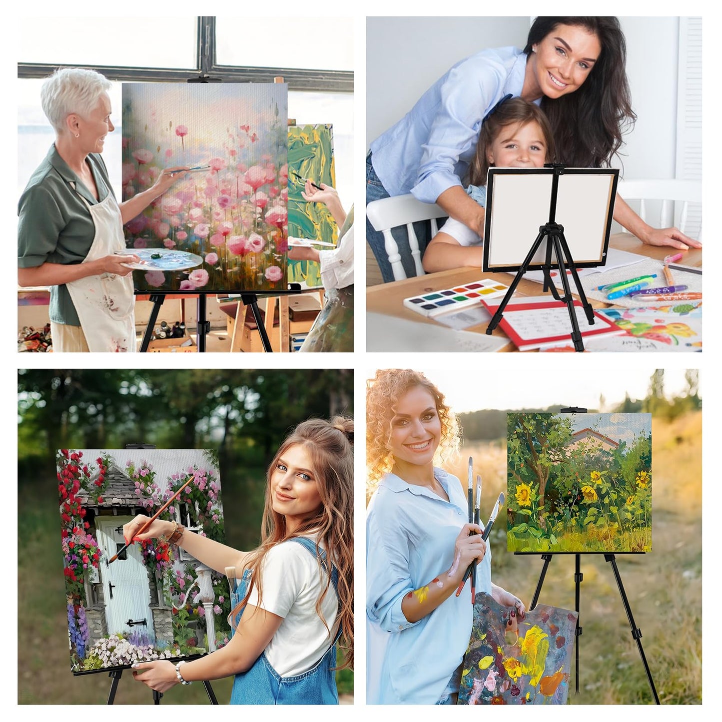 AROIC 4 Pack Painting Display Easel Stand Portable Adjustable Metal Tripod Artist Canvases Height from20to66Inch Extra Sturdy forTable-Top/Floor Painting, Drawingand Displaying,Black with4Storage Bag