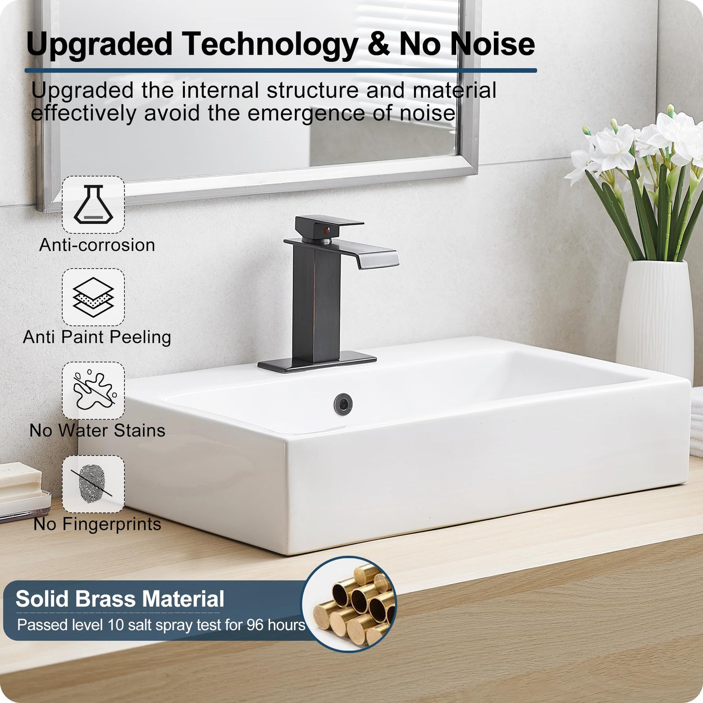 HOIGY Oil Rubbed Bronze Bathroom Faucet Waterfall Faucet, Brass Single Handle Bathroom Sink Faucet 1 Hole or 3 Holes, 4 Inch Bathroom Faucets with Deck Plate & Pop-Up Drain for Farmhouse Quick Install