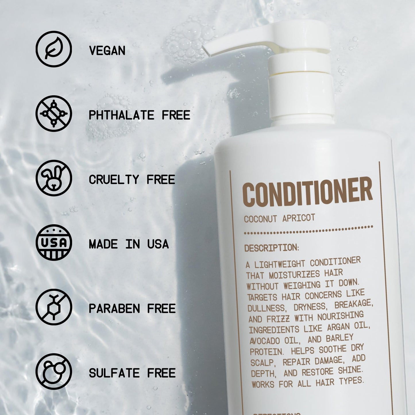 Blu Atlas Men's Natural Conditioner - For All Hair Types - Deep Moisturizing and Scalp Soothing Vegan Sulfate and Paraben-Free- Coconut Apricot 32 oz.