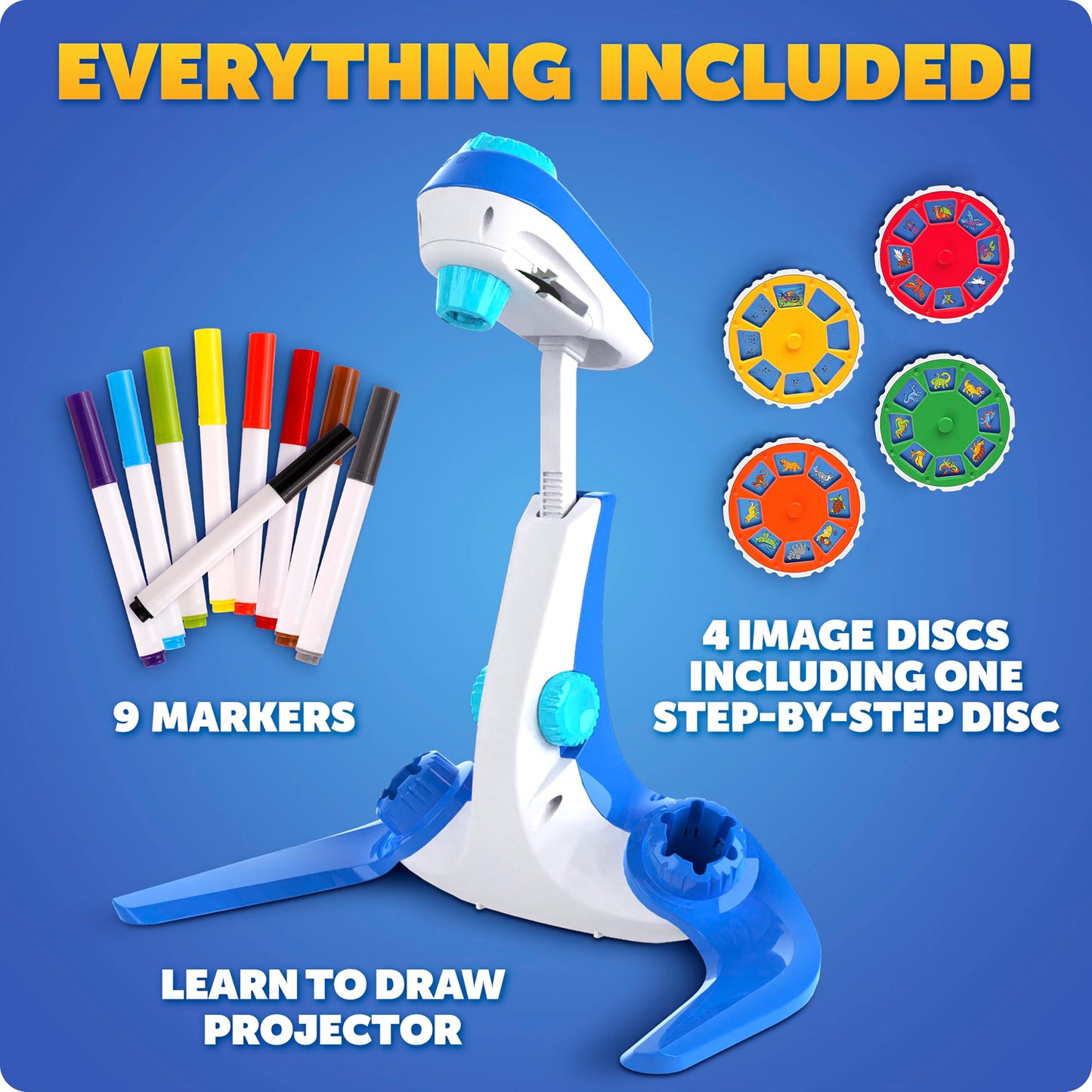 Blue Marble Learn To Draw Projector - Kids Image Projector for Tracing with 9 Colourful Markers & 4 Image Discs with 25 Animals, Dinos & Creatures to Draw, Patent-Pending Drawing Projector for Kids