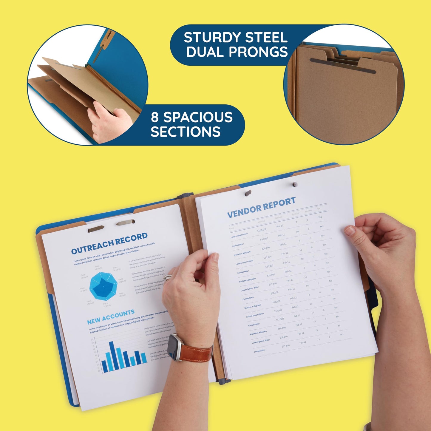 Blue Summit Supplies Dark Classification Folders, 3 Dividers, Letter Size with 2 Inch Expansions, Use for Organizing Medical Records & Client Files, Great as Lease Folders, 10 Pack