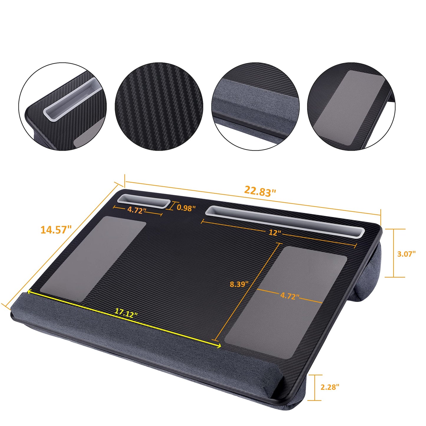 Extra Large Lap Laptop Desk- Home Office Portable LapDesk with Mouse Pad & Wrist Rest for Notebook/MacBook/Tablet, Sofa Bed Working, Writing, Drawing (Carbon Black, Fit Up to 17-inch Laptops)