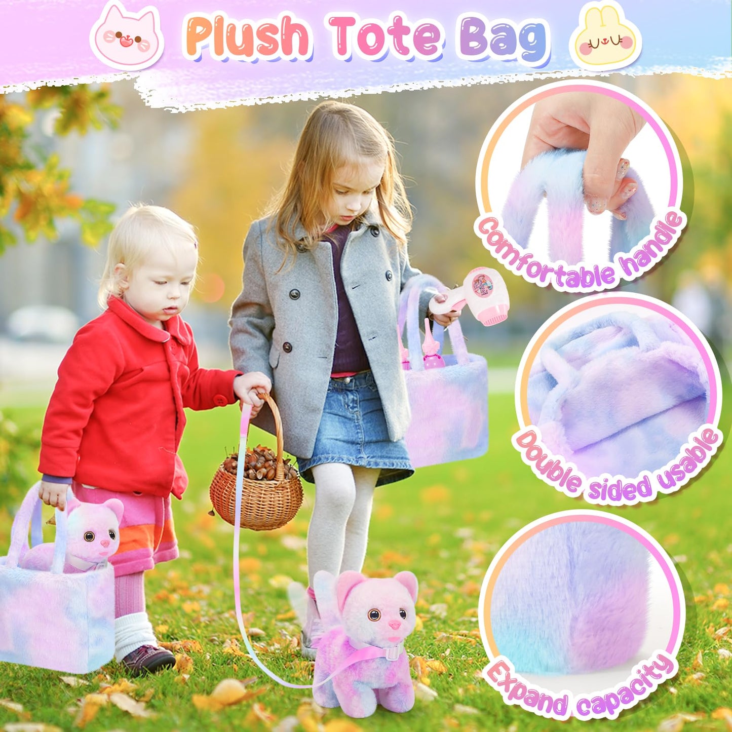 NINAOR Plush Toys for Kids Pretend Play with Crossbody Bags, Interactive Cow Stuffed Animals Pet Care Plushies Cute Stuff
