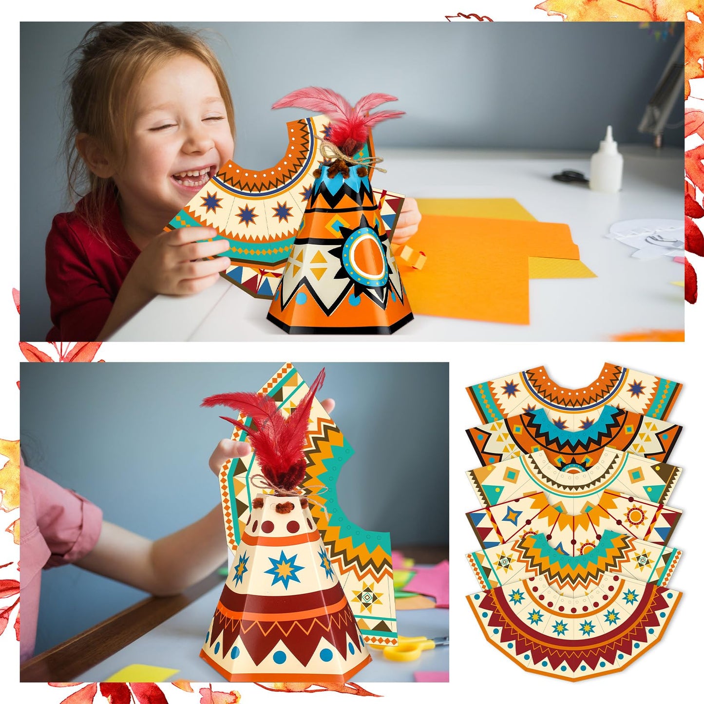 WinnerWhy 24 Pcs Native American Native American Teepee DIY Tent Decoration Kit Ideal Gift for Holidays, School, Culture, Celebration Activities