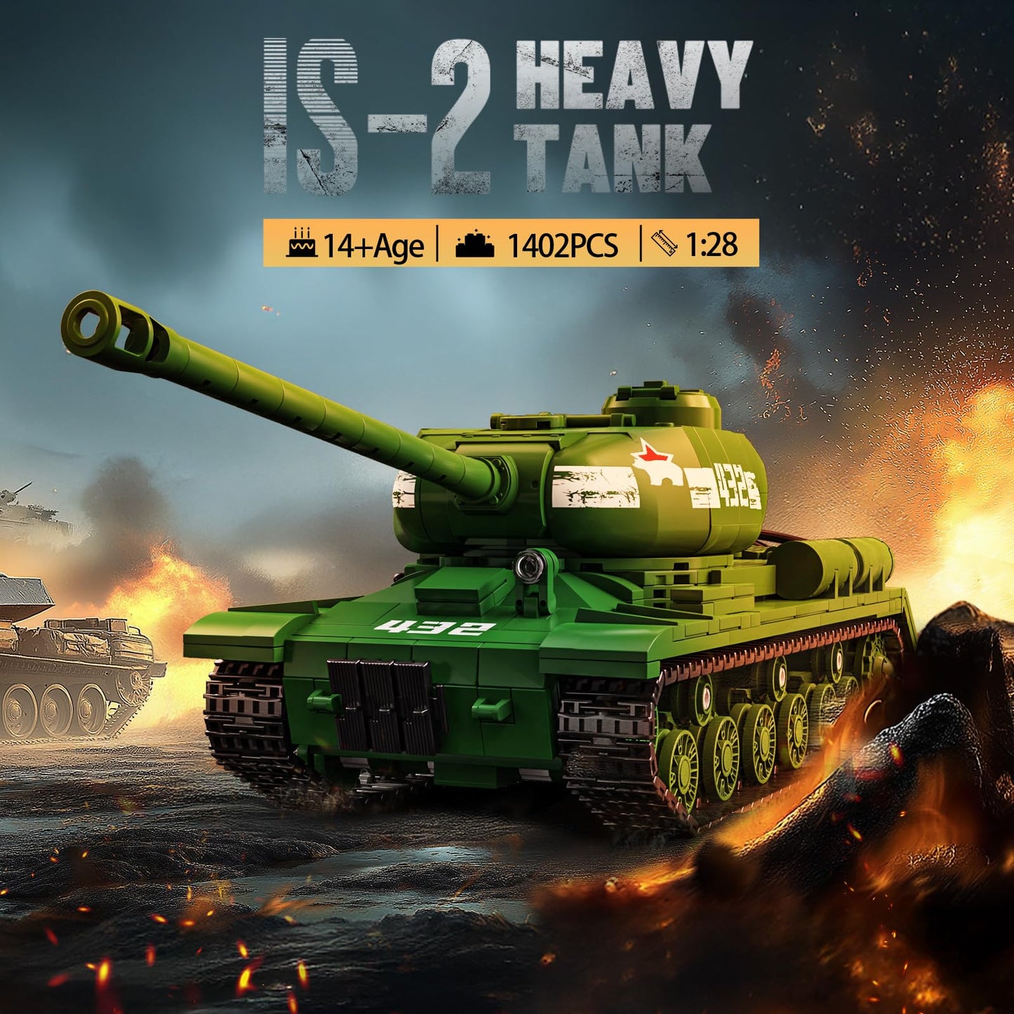 Brihappen Tanks Building Set for Adult Boys 14+ (1402 Pieces), Military World Classic IS-2 Heavy Tank Building Toy Home Office Collection Model, Birthday Gifts for Building Blocks Lover