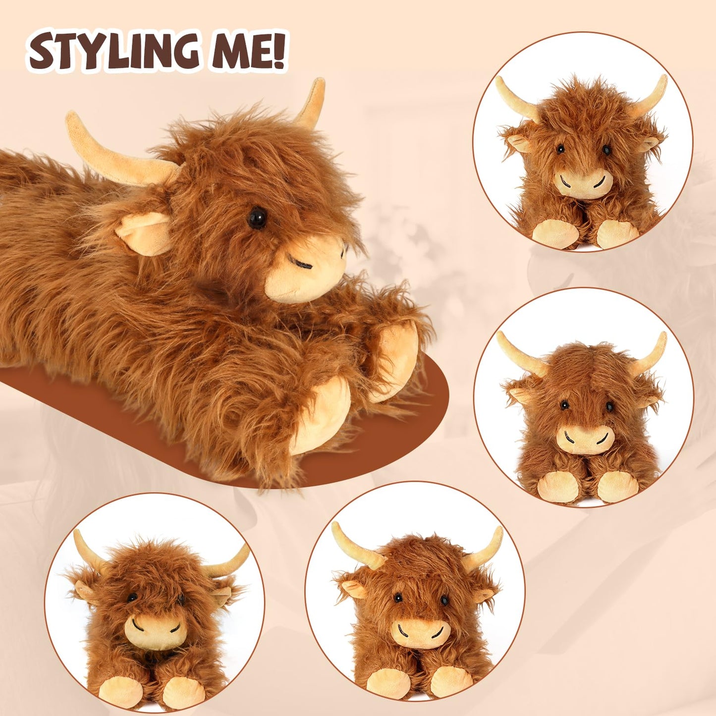 Highland Cow Stuffed Animals - Heatable Weighted Stuffed Animals, Lavender Scented Cow Plush for Sooth & Relax, Microwave Heating Pad for Period Cramps Pain & Stress Relief, Highland Cow Gifts （Brown）