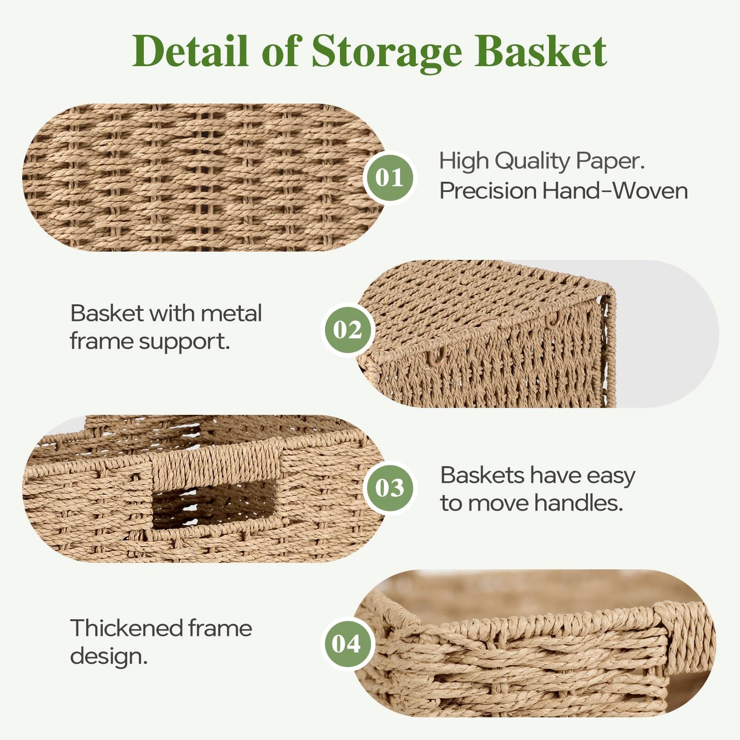 Woven Wicker Storage Baskets 2-Pack, 11x11 Handwoven Paper Rope Organizer Bins, Foldable Cube Storage Cubes with Built-in Handles for Shelves and Closet Organization(Natural Beige)