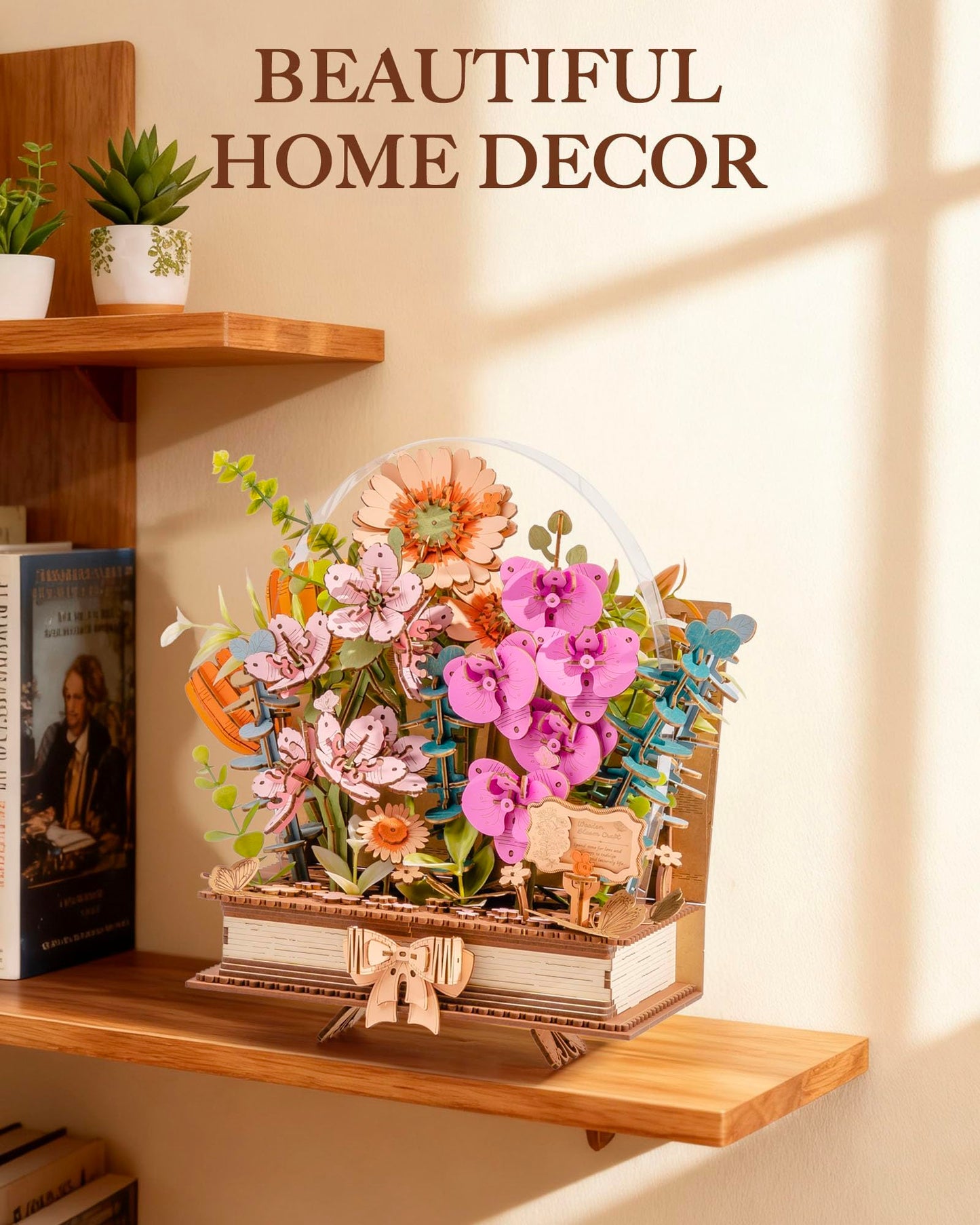Wowood 3D Wooden Flower Puzzles for Adults-Wooden Bloom Book, DIY Crafts Model Kits Building Set, Botanical Decor Creative Gift for Women (552PCS)