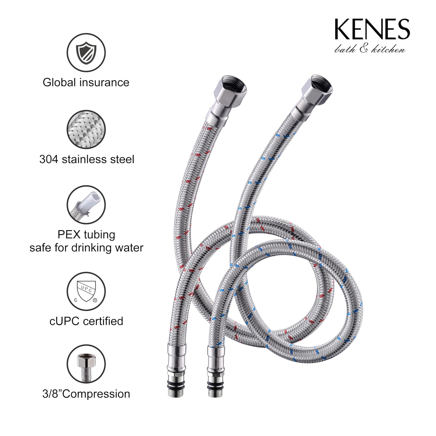 KENES 2 Handle Widespread Bathroom Faucets Brushed Nickel, Bathroom Sink Faucet 3 Hole Vanity Faucet with Lead-Free Supply Hose, KE-9050