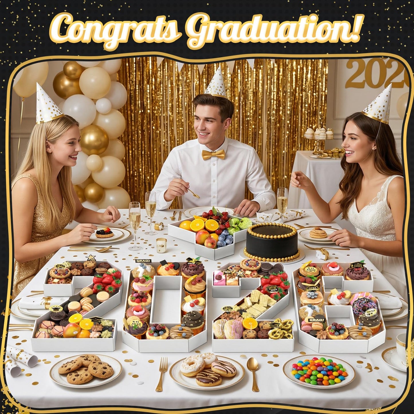 2026 Charcuterie Numbers Fillable, 13.78'' White 2026 Cardboard for Charcuterie, Number 2026 Tray for Chocolate Cookies Flowers Cupcakes Box with Graduation Cap, Class of 2026 Graduation Decorations