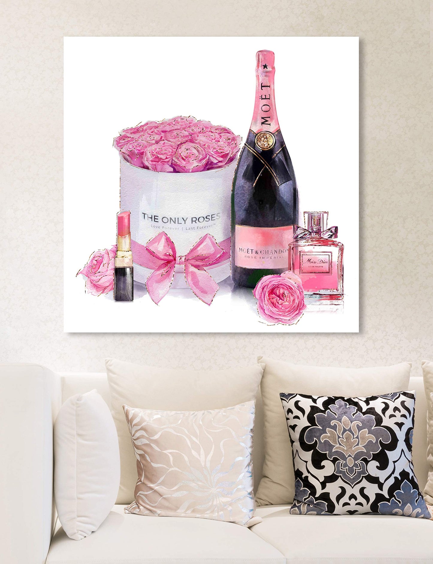 The Oliver Gal Artist Co. Fashion and Glam Premium Wall Art Canvas Prints Modern Home Décor 'Pinkish Glamour' - 24" x 24", White, Pink