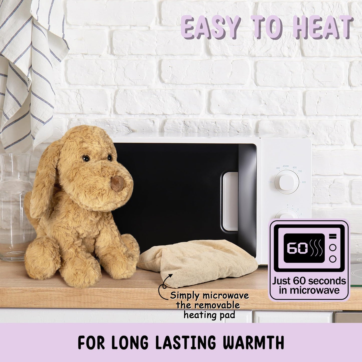 Happy Fuel Poodle Dog Microwavable & Weighted Stuffed Animals -1.5Lbs Unscented Heating Pad for Period Cramps Pain Relief and Anxiety, Cute Goldendoodle Plush Toys Gifts for Women Girls and Kids