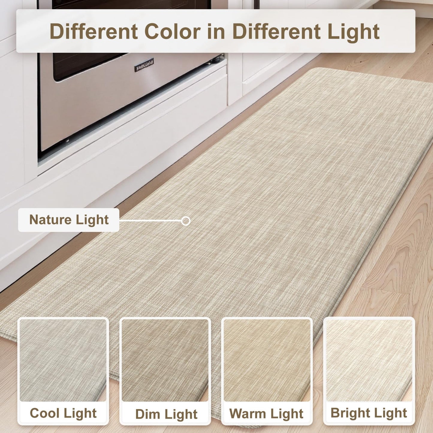 Collive Kitchen Mats for Floor 2PCS, Cushioned Anti Fatigue Rugs Non Slip Waterproof Kitchen Sink Mat, Memory Foam Comfort Standing Mats for Desk, Office, Home Decor, 20" x 47" + 20" x 32", Beige